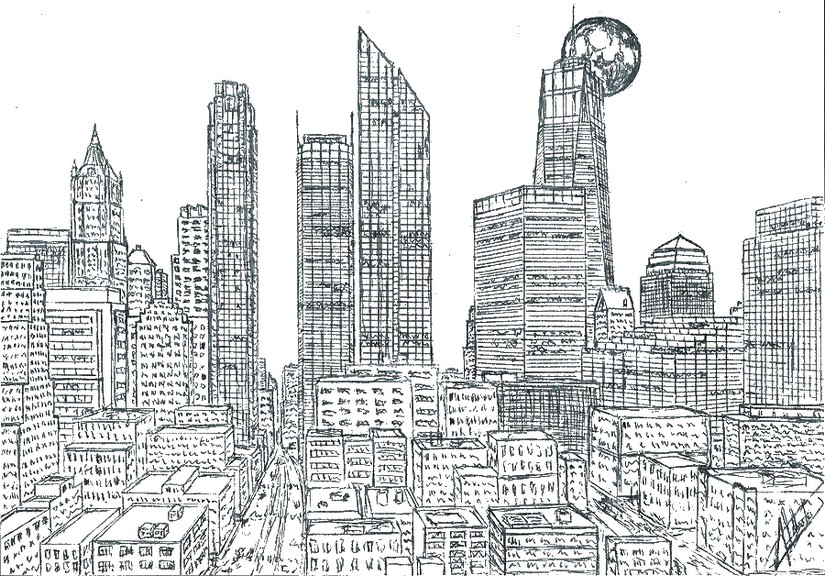 Coloriage Anti-Stress New-York : Manhattan Skyline 16 serapportantà Coloriage Dessin New York