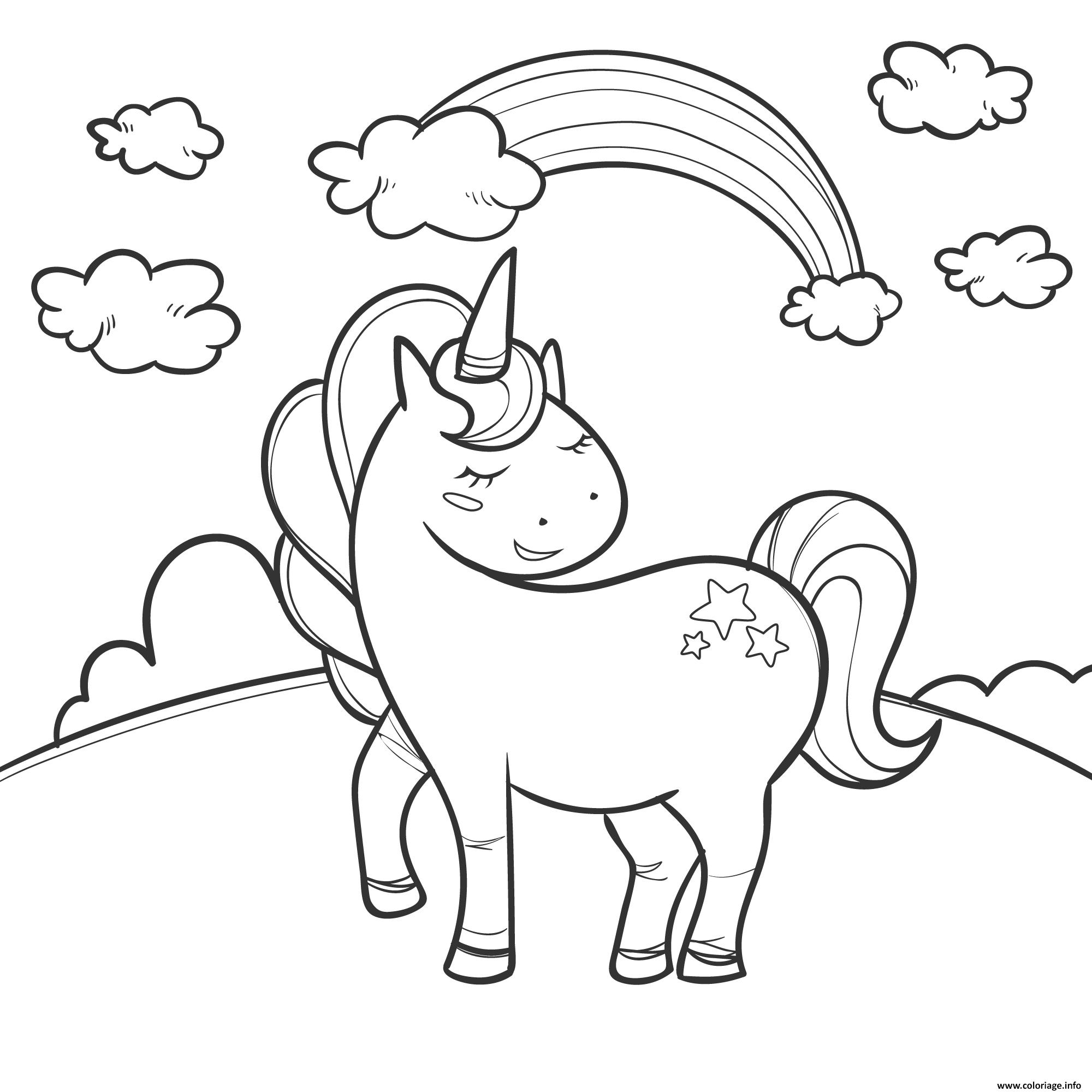 Coloriage Arc En Ciel Avec Licorne Et Nuages Dessin Arc En à Coloriage Arc En Ciel