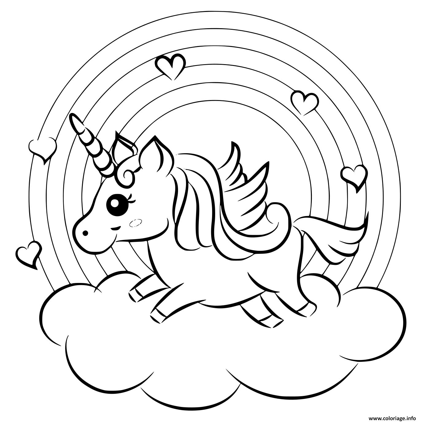 Coloriage Arc En Ciel Avec Une Licorne Sur Un Nuage Dessin à Coloriage Un Une