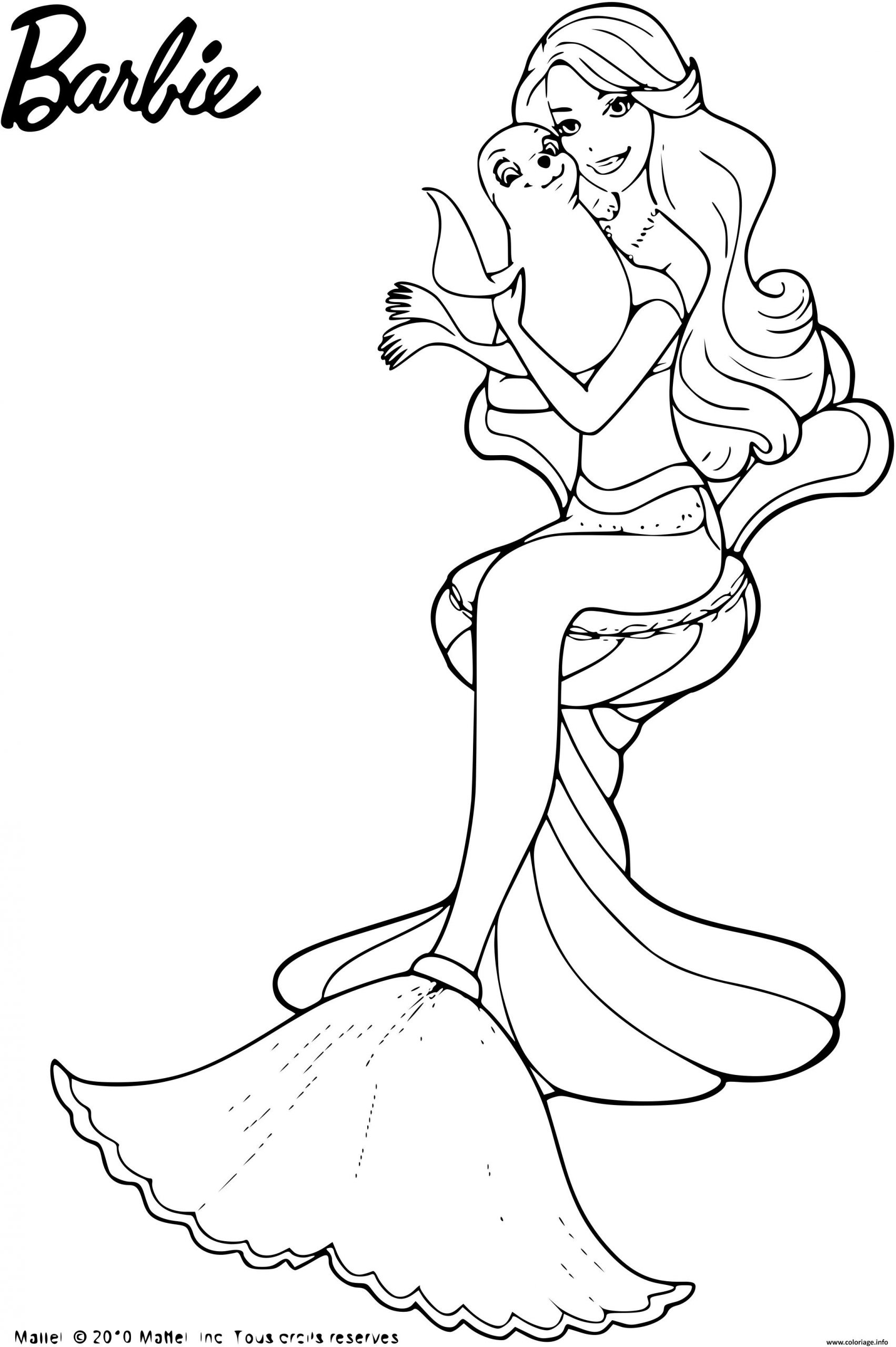 Coloriage Barbie Sirene Avec Un Bebe Phoque Dessin Barbie avec Coloriage Barbie