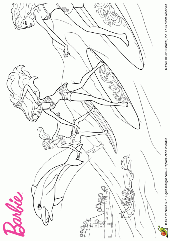 Coloriage Barbie Sirene Surfs Sur Hugolescargot tout Coloriage Dessin Surf