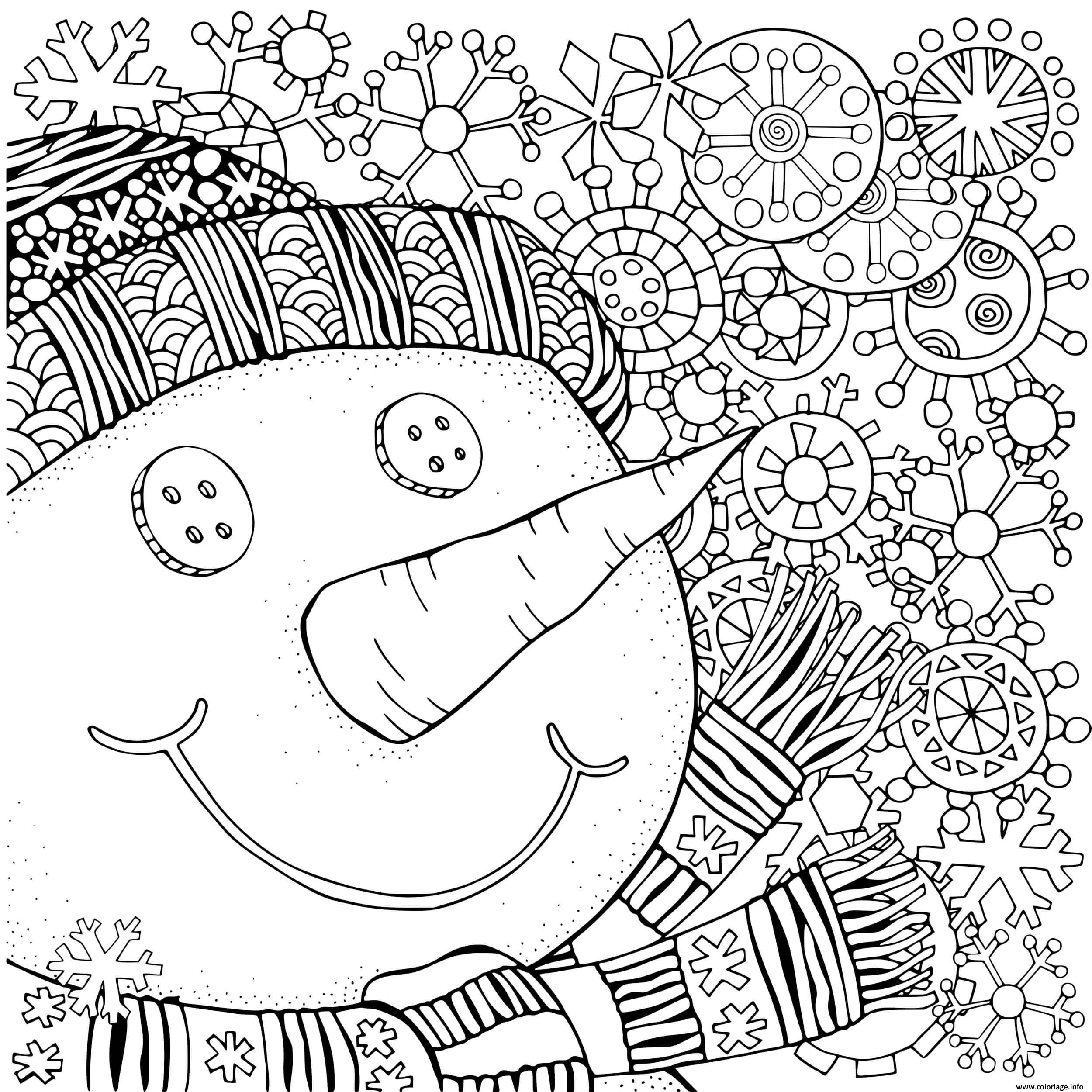 Coloriage Bonhomme De Neige Pour Adulte Mandala Zentangle tout Coloriage Dessin Adulte