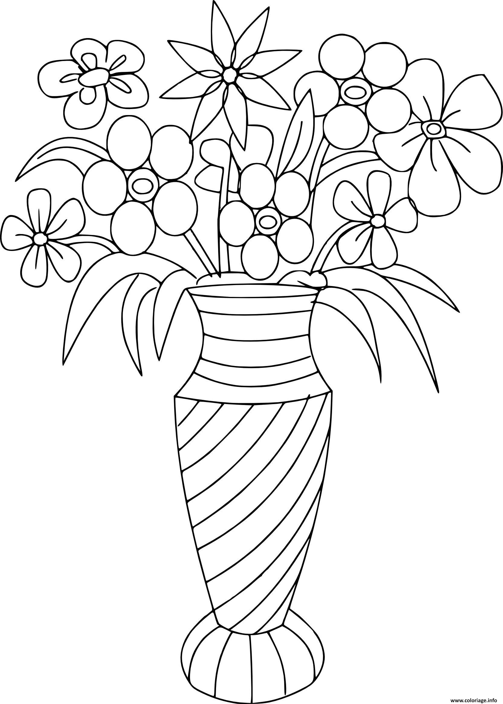 Coloriage Bouquet De Fleurs Variees Dans Un Vase Dessin dedans A Imprimer Coloriage