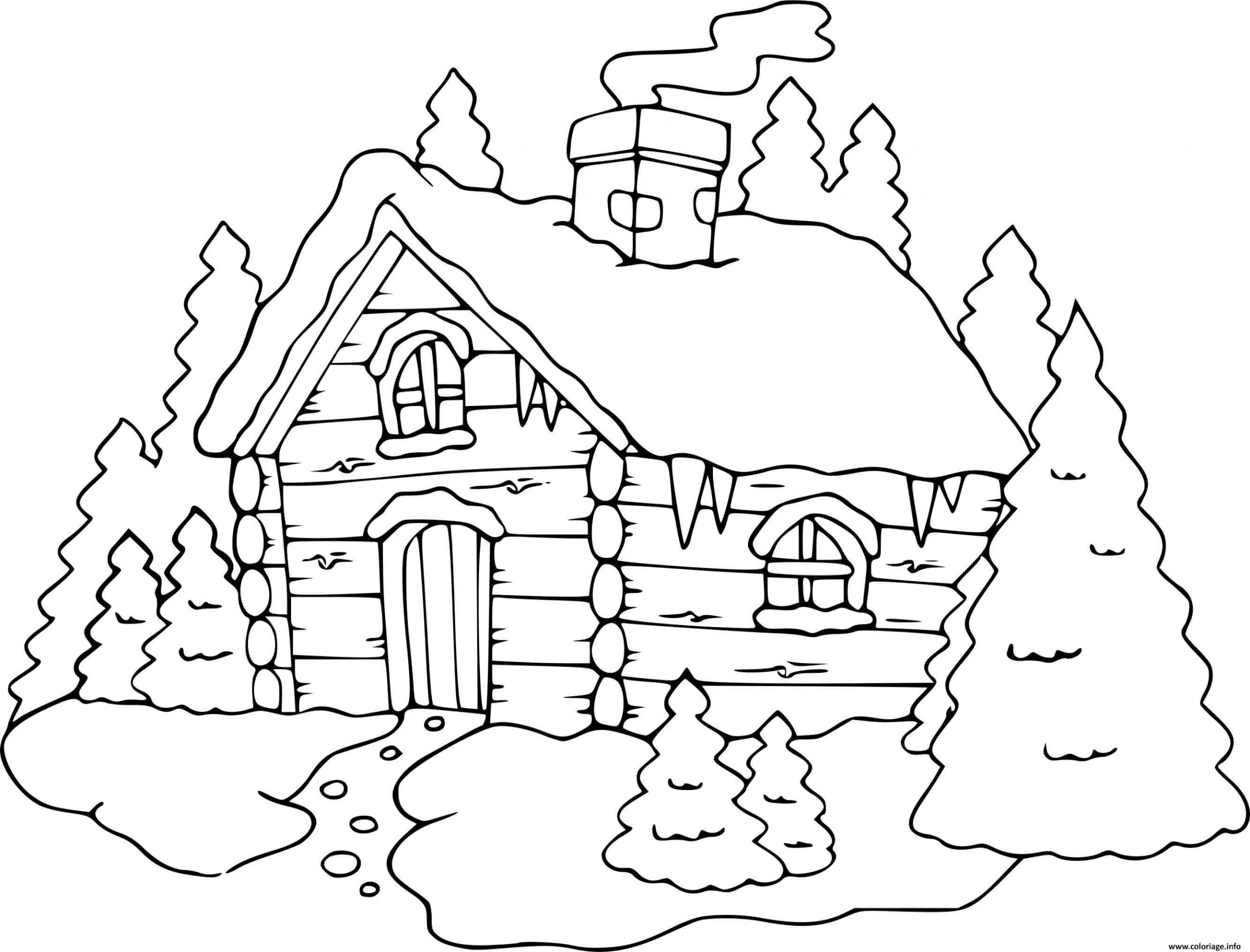 Coloriage Chalet Hiver Maison Hivernage Dessin Hiver À pour Coloriage D'Hiver,