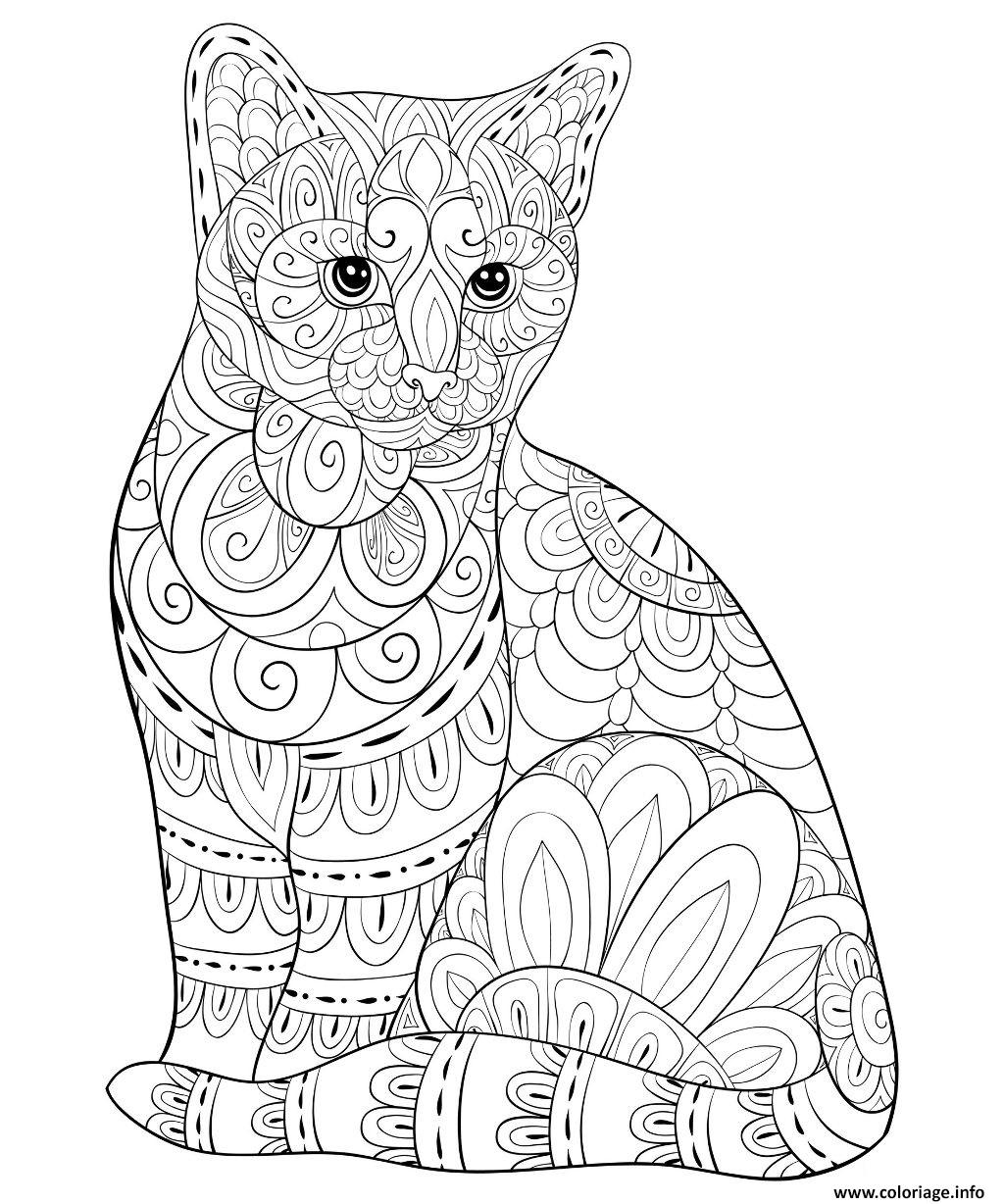 Coloriage Chat Avec Motifs Zentangle Dessin Chat À Imprimer dedans Dessin Coloriage Pdf