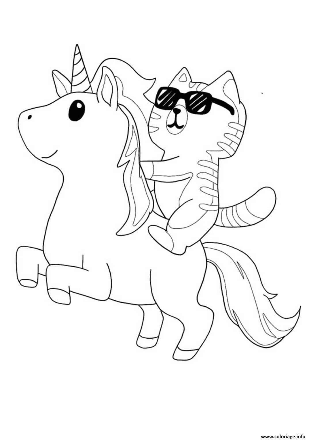 Coloriage Chat Cool Avec Des Lunettes Sur Une Licorne à Coloriage Licorne À Imprimer