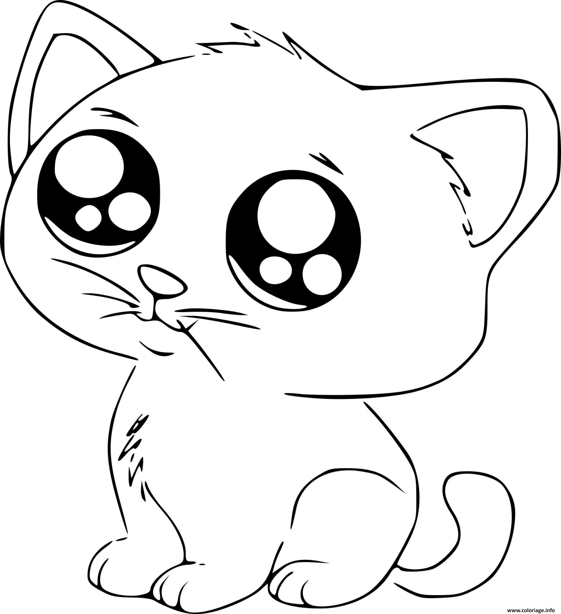 Coloriage Chat Kawaii Manga Mignon Dessin Chat À Imprimer pour Coloriage Kawaii Disney