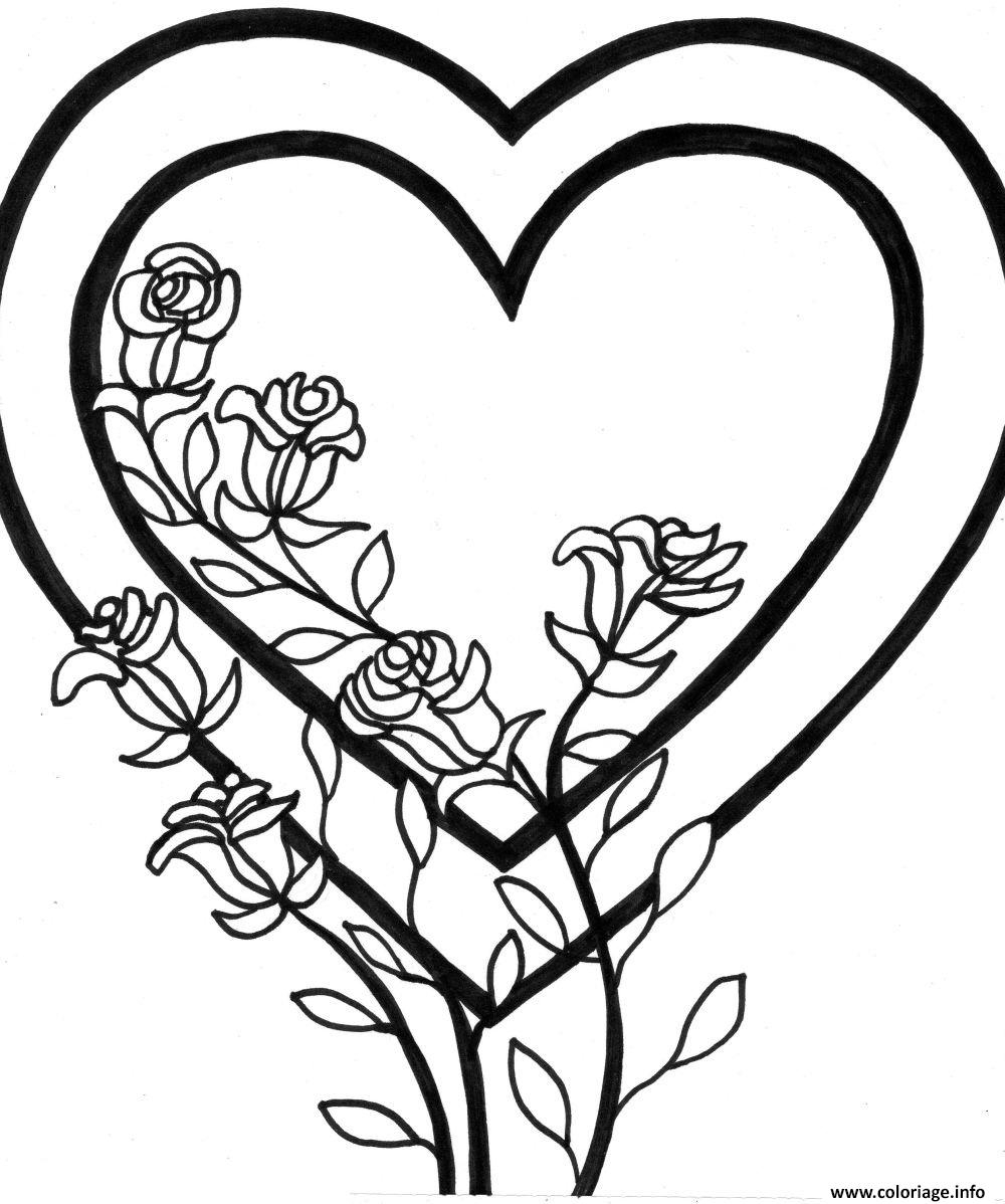 Coloriage Coeur Avec Des Roses Dessin Coeur À Imprimer destiné Coloriage Dessin Coeur