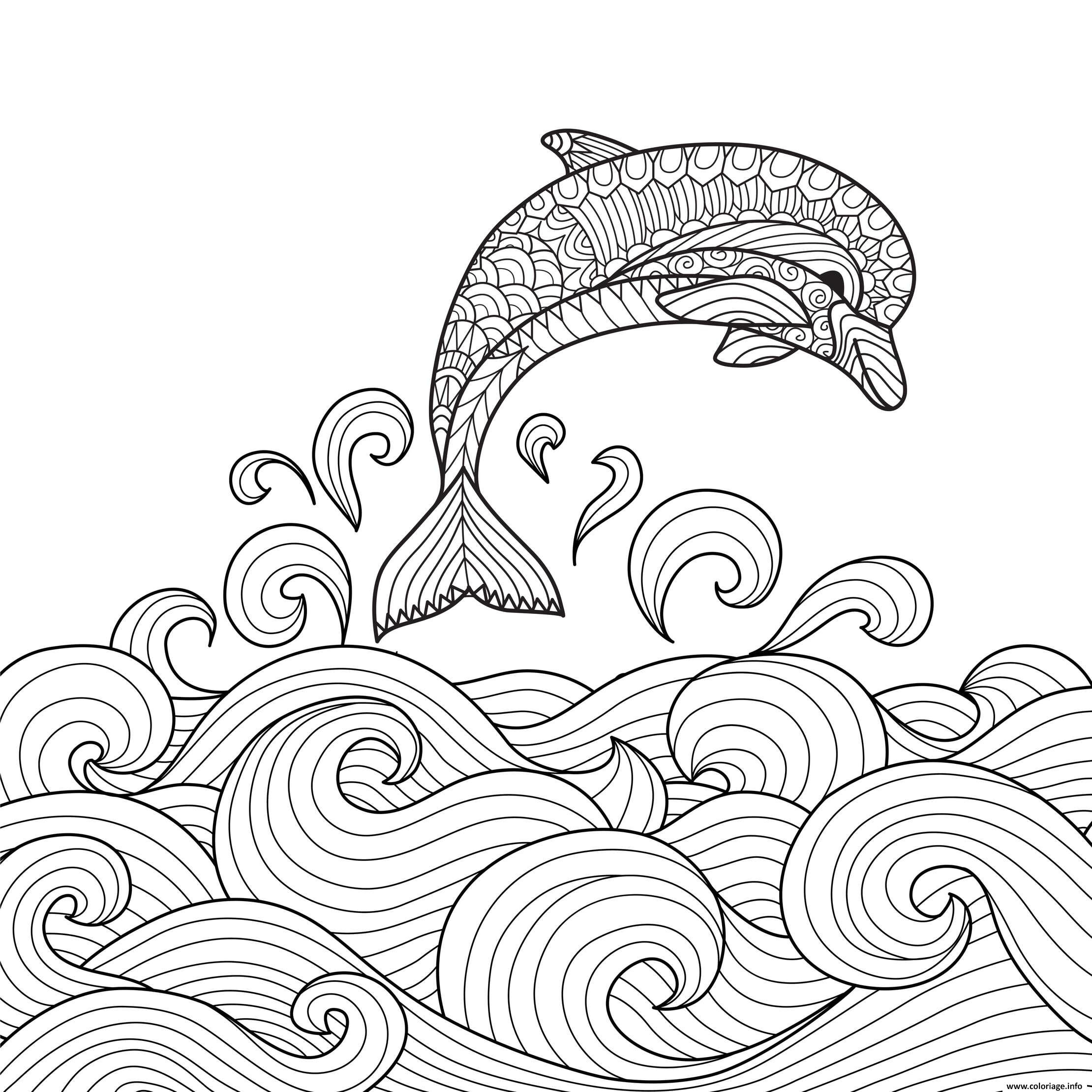 Coloriage Dauphin Fait Un Saut Ocean Animal Marin Anti à Coloriage Dessin Animaux