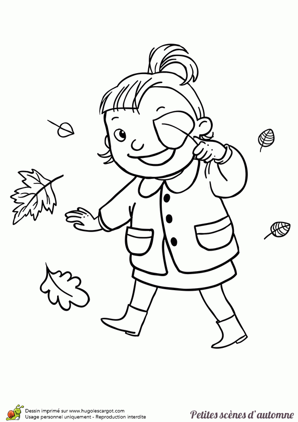 Coloriage De Petites Scènes D&amp;#039;Automne, Une Petite Fille destiné Coloriage Une Fille