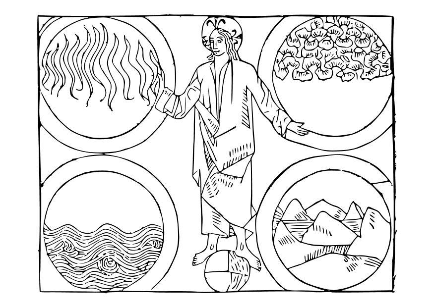 Coloriage Dieu Et Le 4 Éléments - Coloriages Gratuits À dedans Dessin 4 Elements