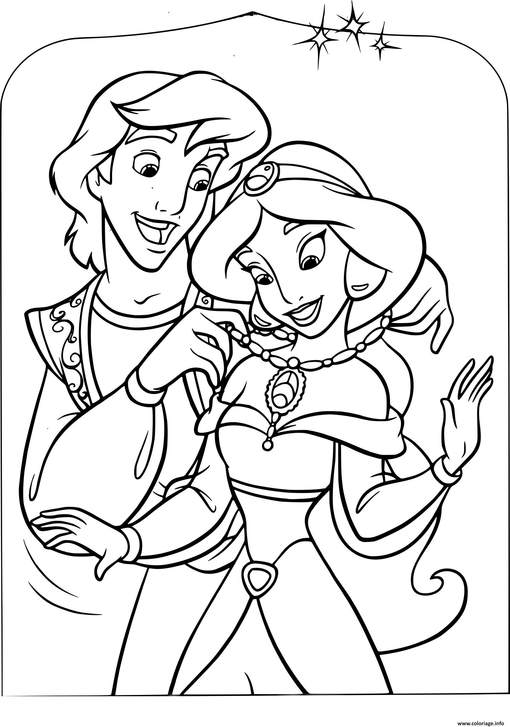 Coloriage Disney Aladdin Avec Jasmine Dessin Disney Walt À dedans Dessin Coloriage Pdf