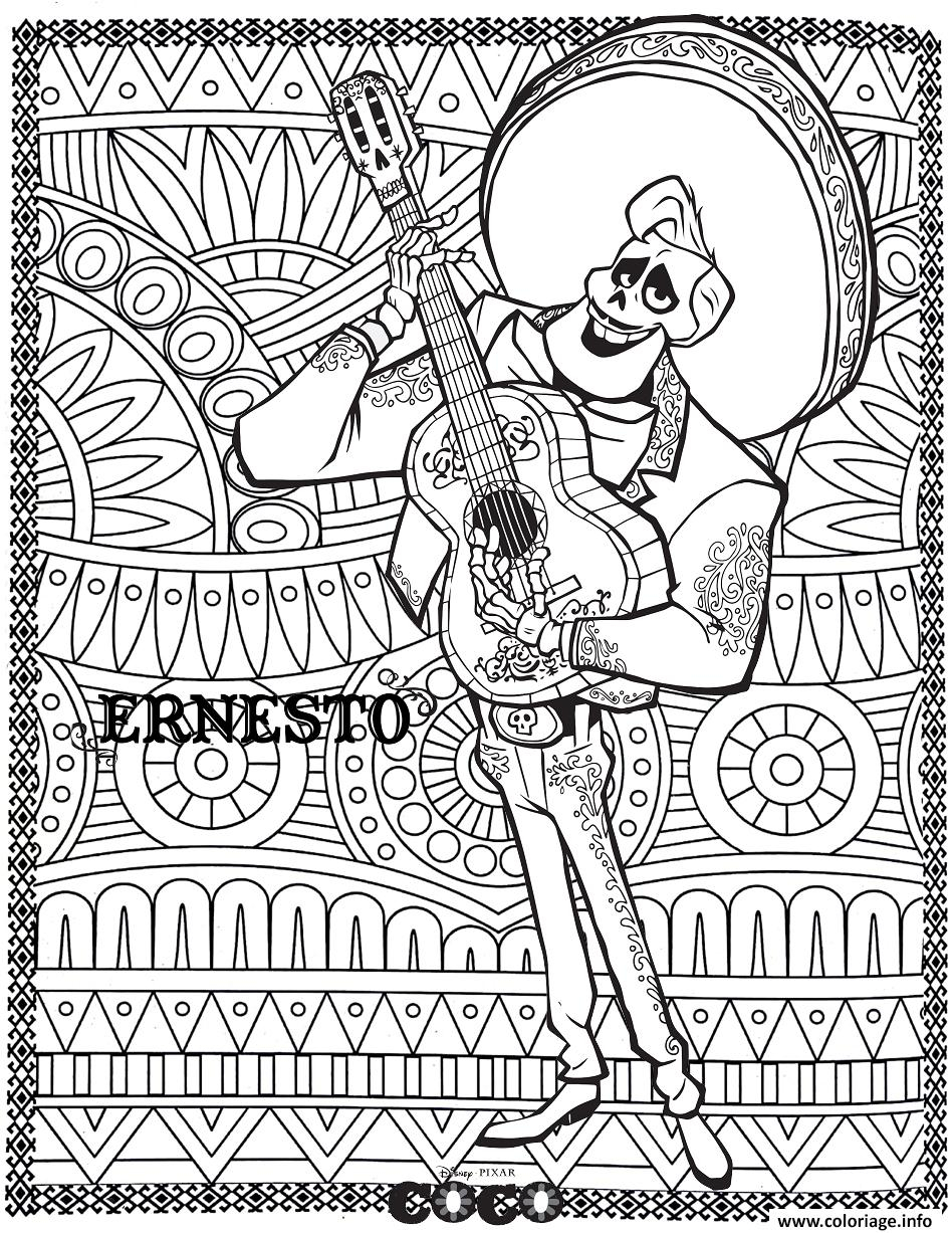 Coloriage Disney Coco Ernesto Fond Mandala Adulte Dessin encequiconcerne Dessin Coloriage Pdf