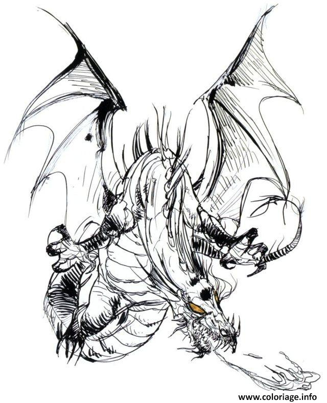 Coloriage Dragon Adulte Difficile Dessin Dragon À Imprimer à Coloriage Dragon,