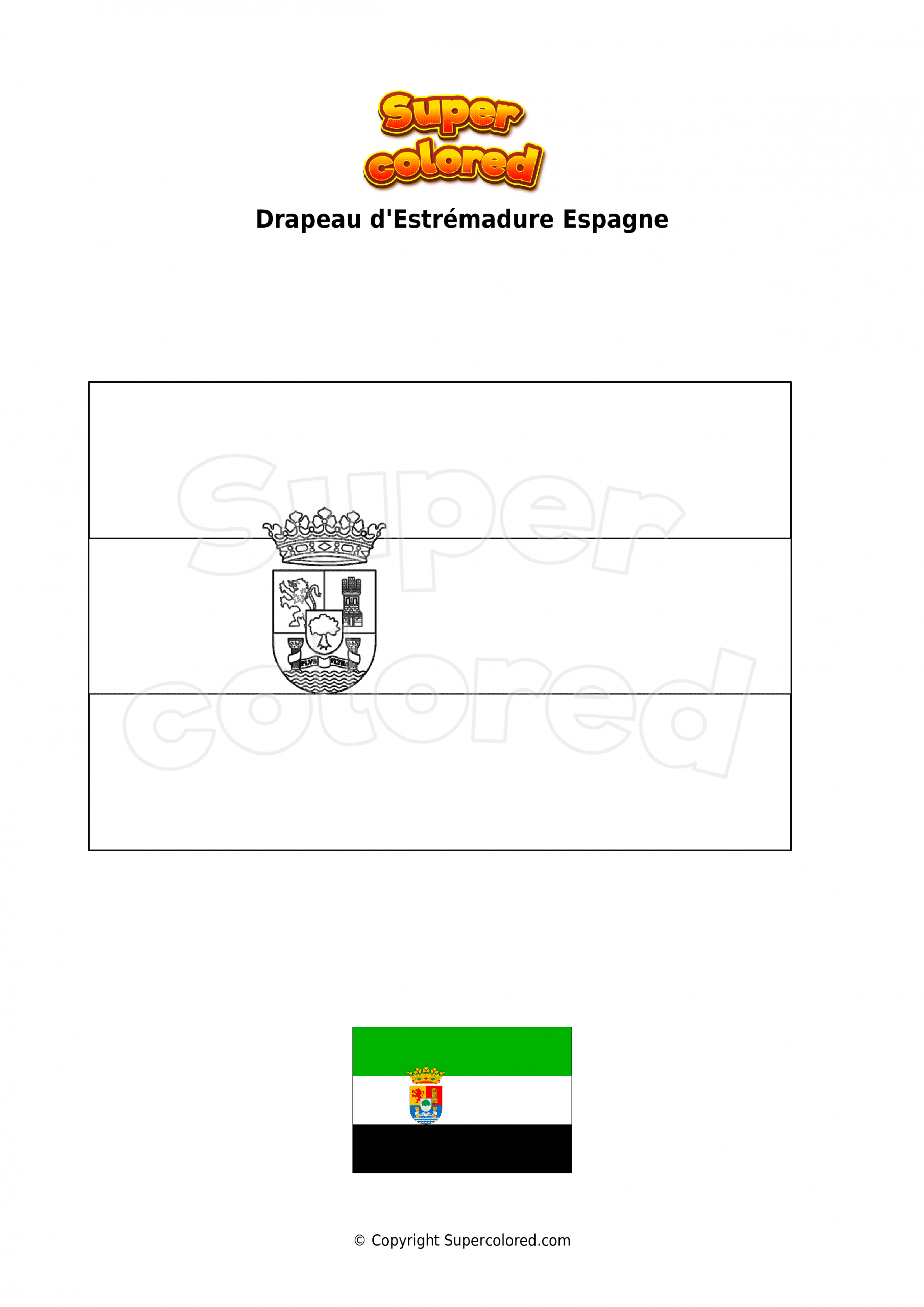 Coloriage Drapeau D&amp;#039;Estrémadure Espagne - Supercolored avec Coloriage Drapeau