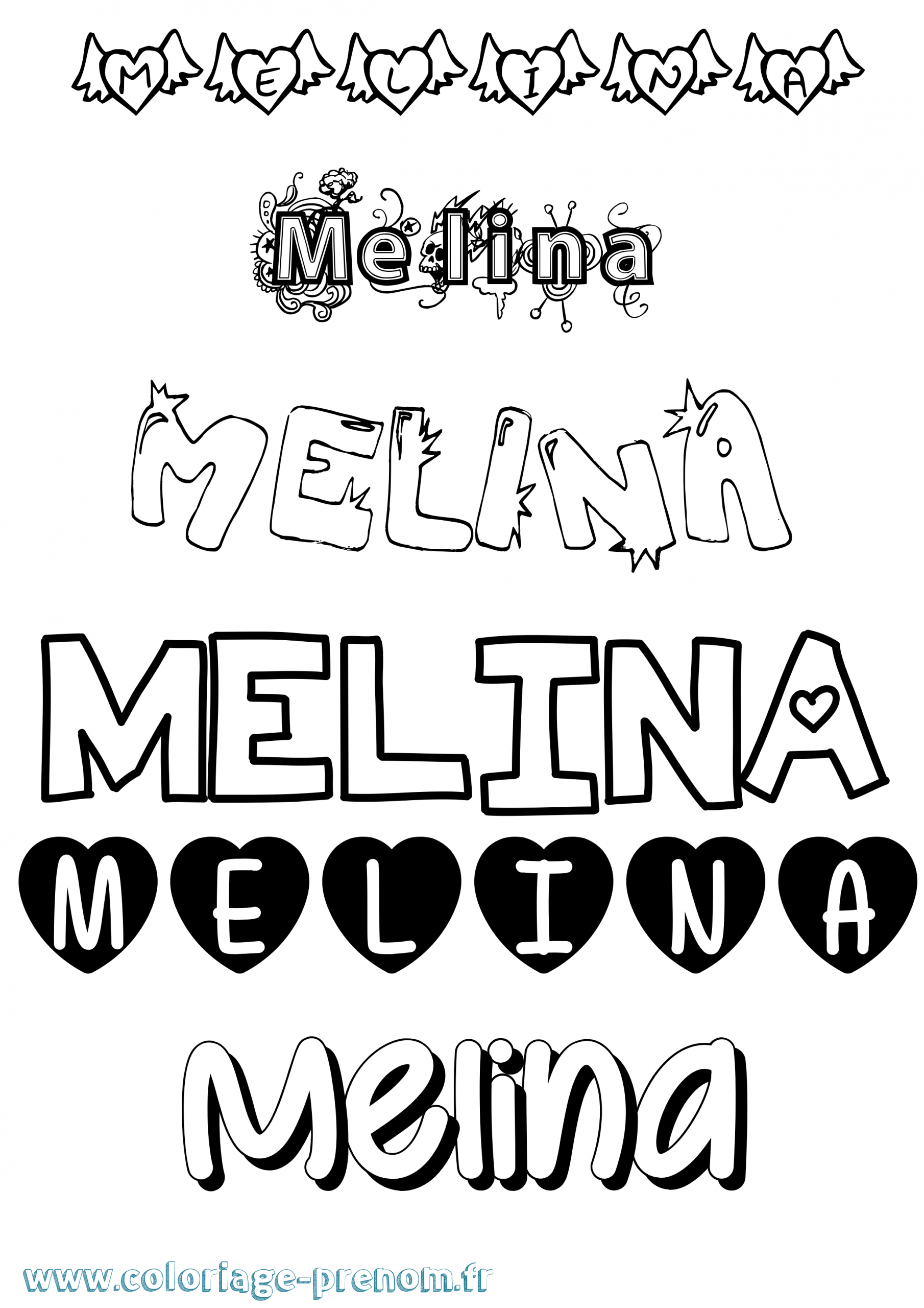 Coloriage Du Prénom Melina : À Imprimer Ou Télécharger avec Dessin H 3D,