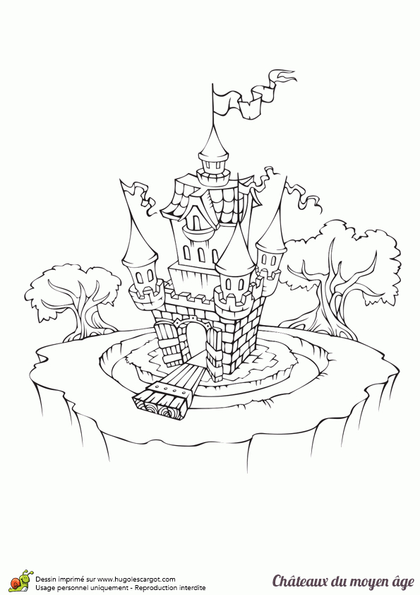 Coloriage D'Un Château Du Moyen Âge Avec Son Pont-Levis dedans Coloriage Du Moyen Age