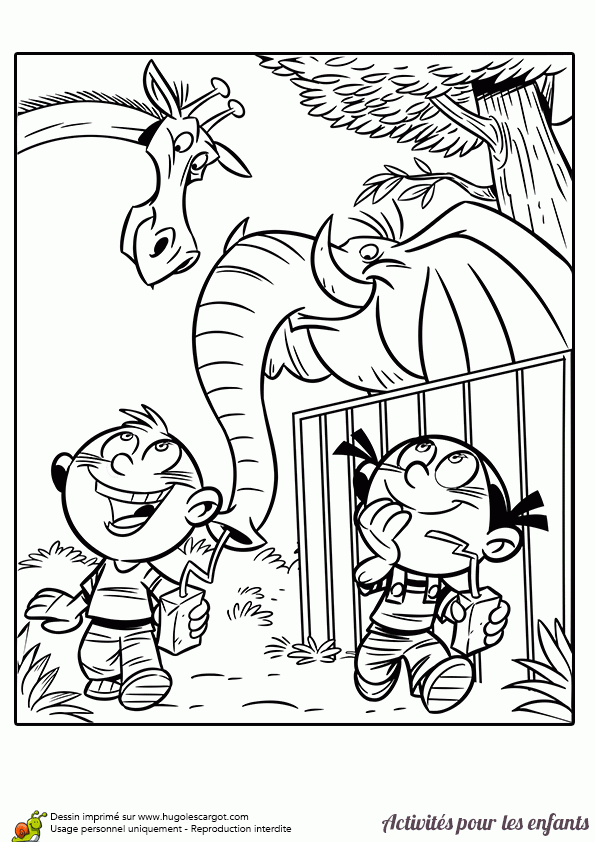 Coloriage D'Un Petit Garçon Et D'Une Petite Fille Qui à Coloriage Zoo