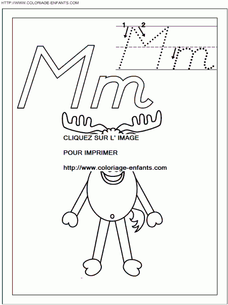 Coloriage Ecriture 1 Lettre M Comme Mammifere Gratuit À concernant M À Colorier