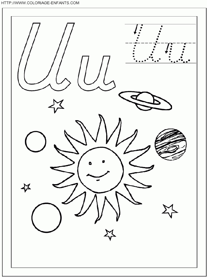 Coloriage Ecriture 1 Lettre U Comme Univers À Imprimer Et pour O À Colorier