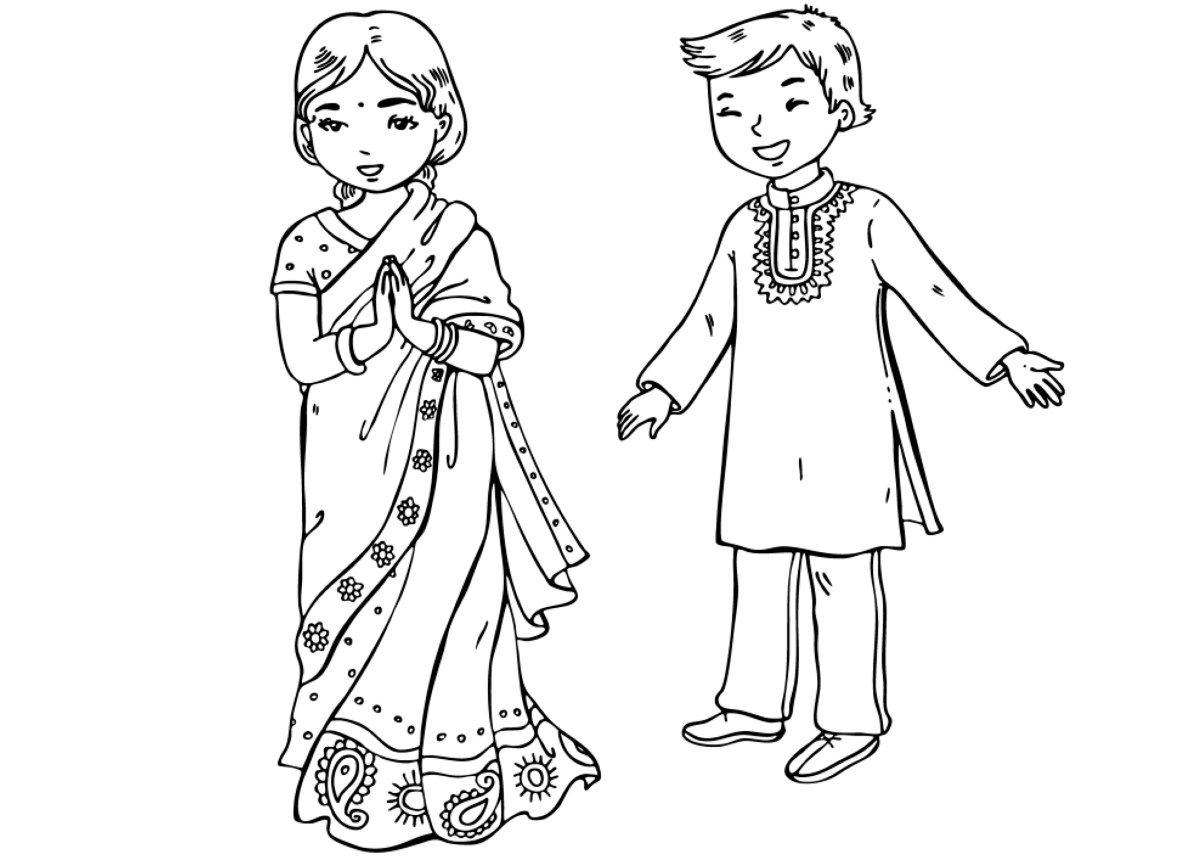 Coloriage - Enfants Indiens destiné Coloriage Indien