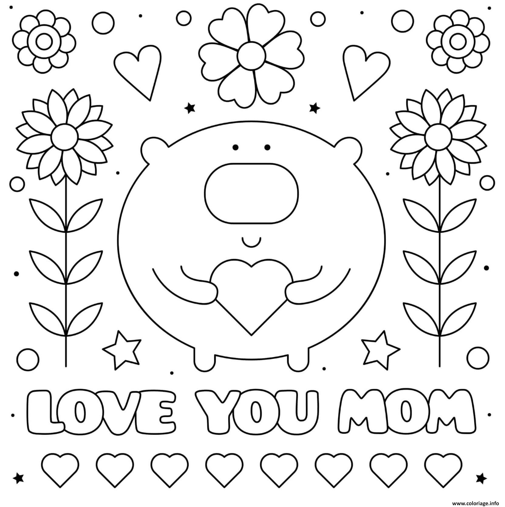 Coloriage Fete Des Meres Love You Maman Fleurs Coeur Cute destiné I Love Dessin