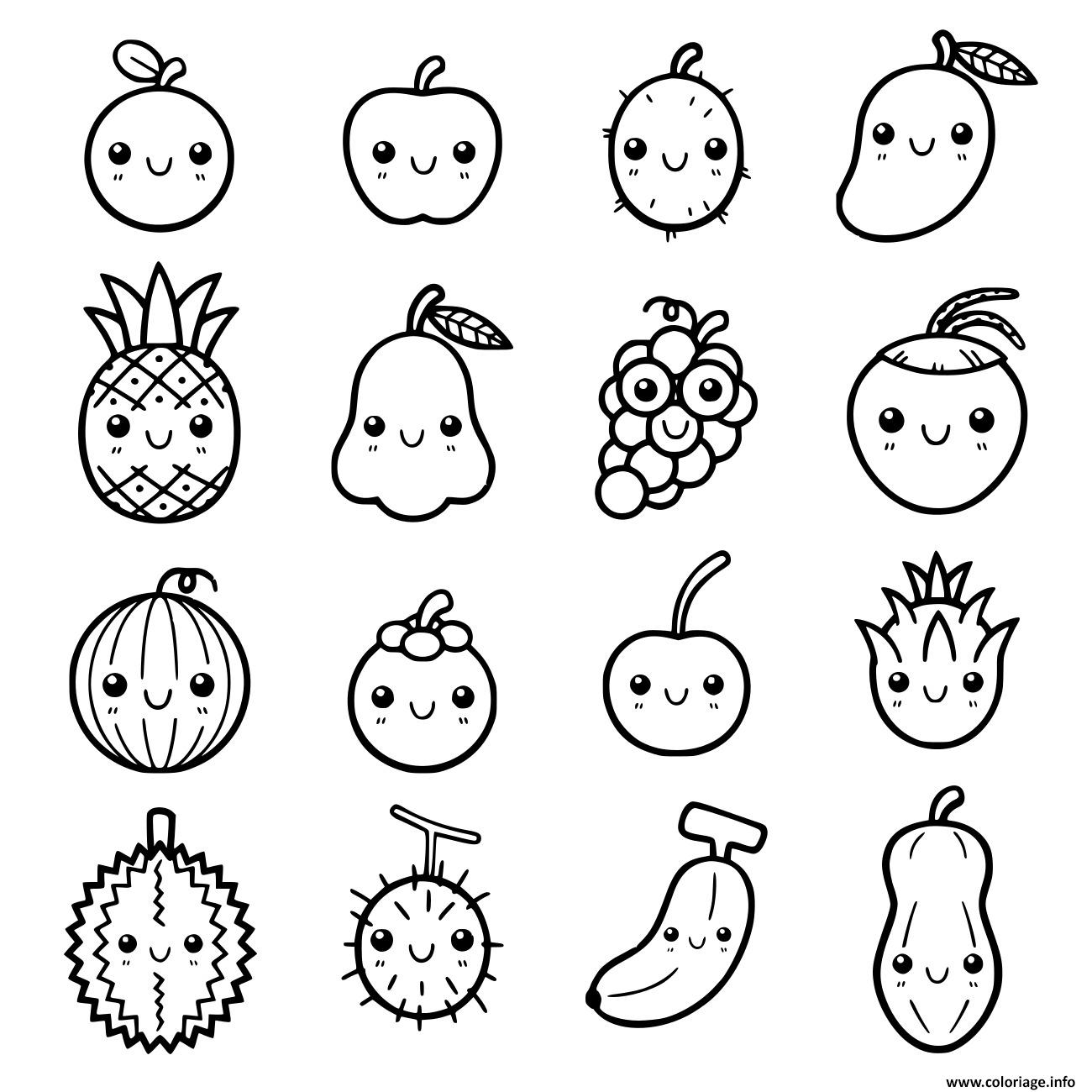 Coloriage Fruits Cute Mignon Dessin Fruits À Imprimer concernant Coloriage Kawaii,