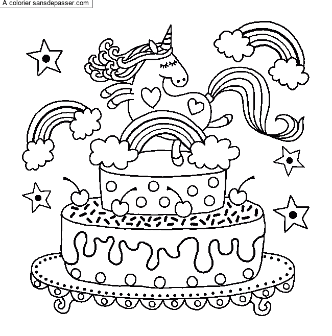 Coloriage Gâteau D&amp;#039;Anniversaire Licorne - Sans Dépasser pour Coloriage Gateau Anniversaire