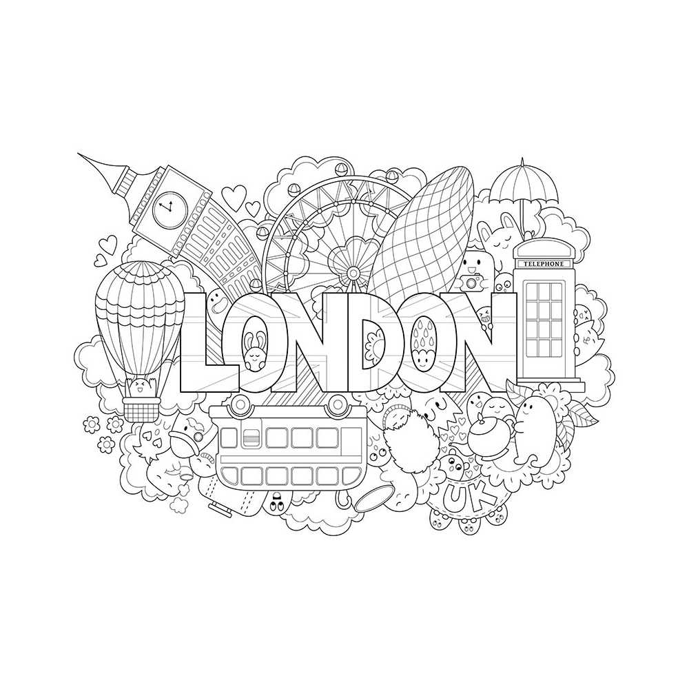 Coloriage Géant Enfant Londres, Monuments, Bus, Téléphone pour S Coloriage