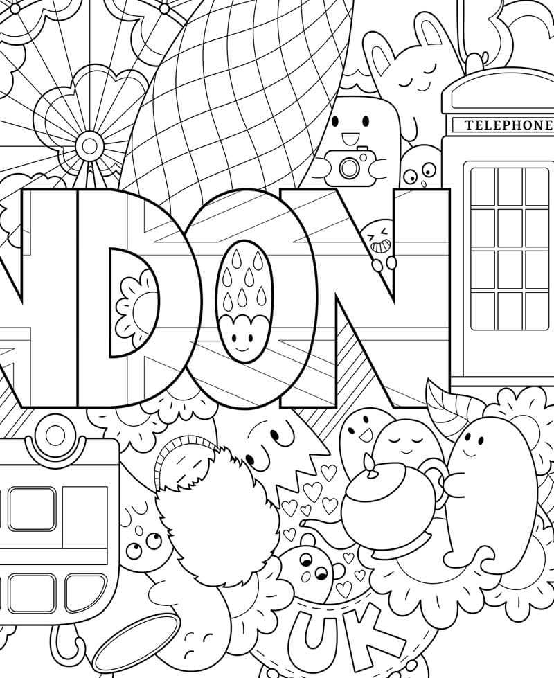 Coloriage Géant Enfant Londres, Monuments, Bus, Téléphone pour Y A Colorier