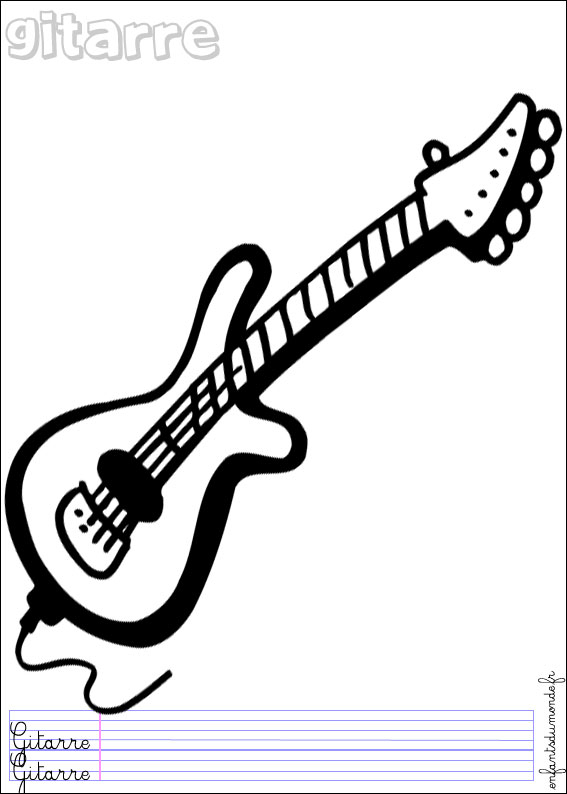 Coloriage Guitare 1 .:. Coloriages Objets De Musique En dedans Coloriage Dessin Guitare