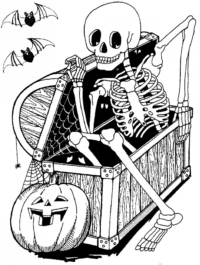 Coloriage Halloween Le Coffre Au Squelette Dessin Gratuit intérieur Dessin Qui Fait Peur Facile