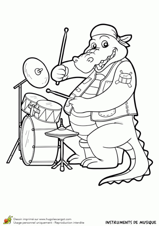 Coloriage Instrument De Musique, La Croco Batterie serapportantà Coloriage Instrument De Musique