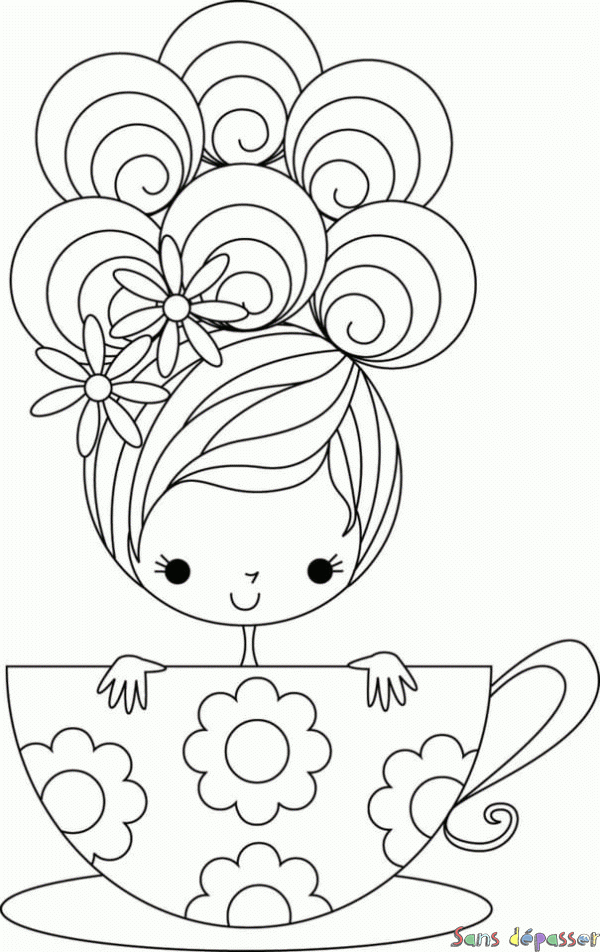 Coloriage Jeune Fille Dans Une Tasse - Sans Dépasser avec Coloriage Une Fille