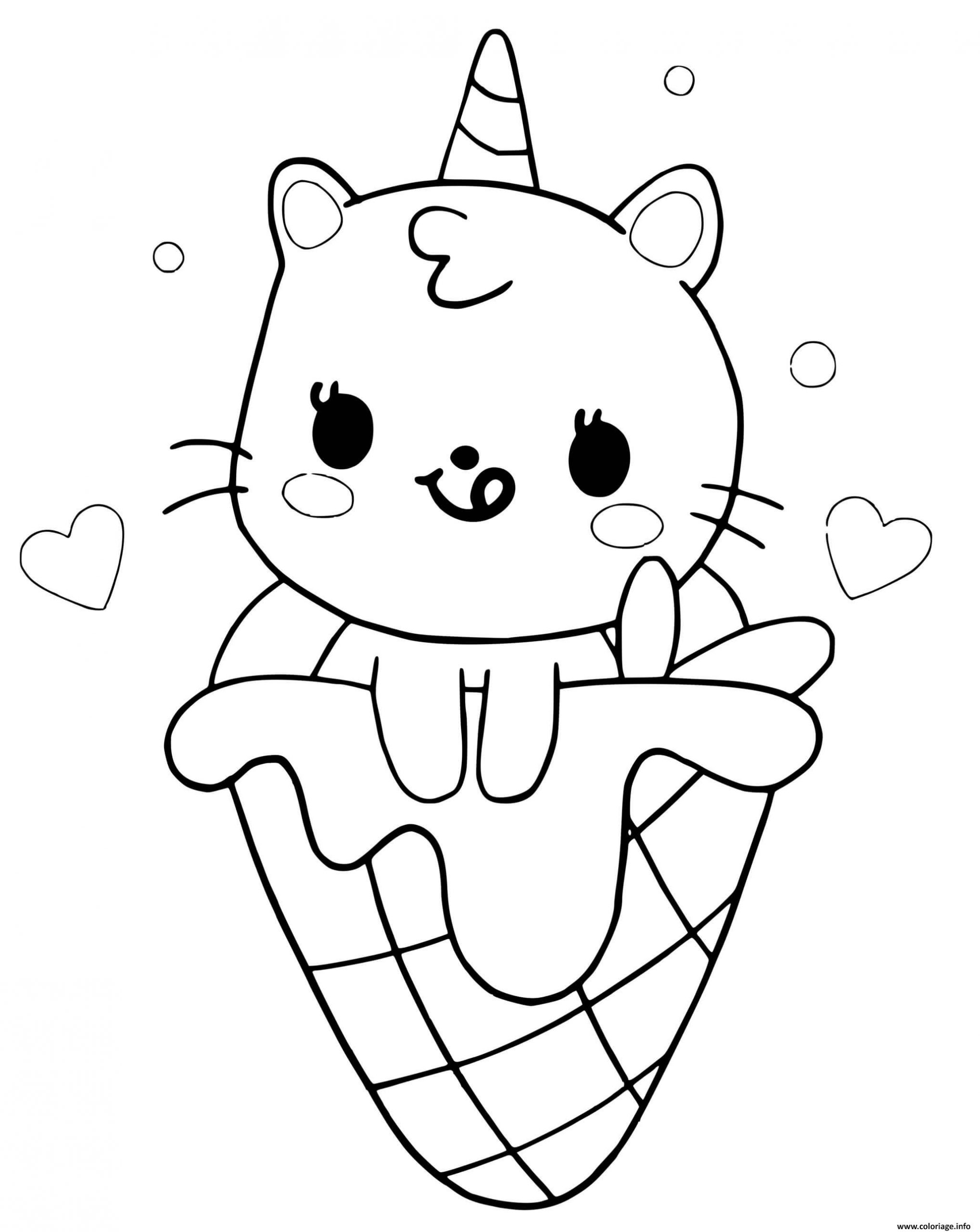 Coloriage Kawaii Licorne Chat Mermaid Creme Glace Dessin destiné Coloriage Dessin Chat