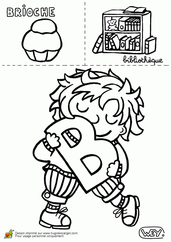 Coloriage Lettre B Brioche Bibliotheque Sur Hugolescargot intérieur Dessin B,