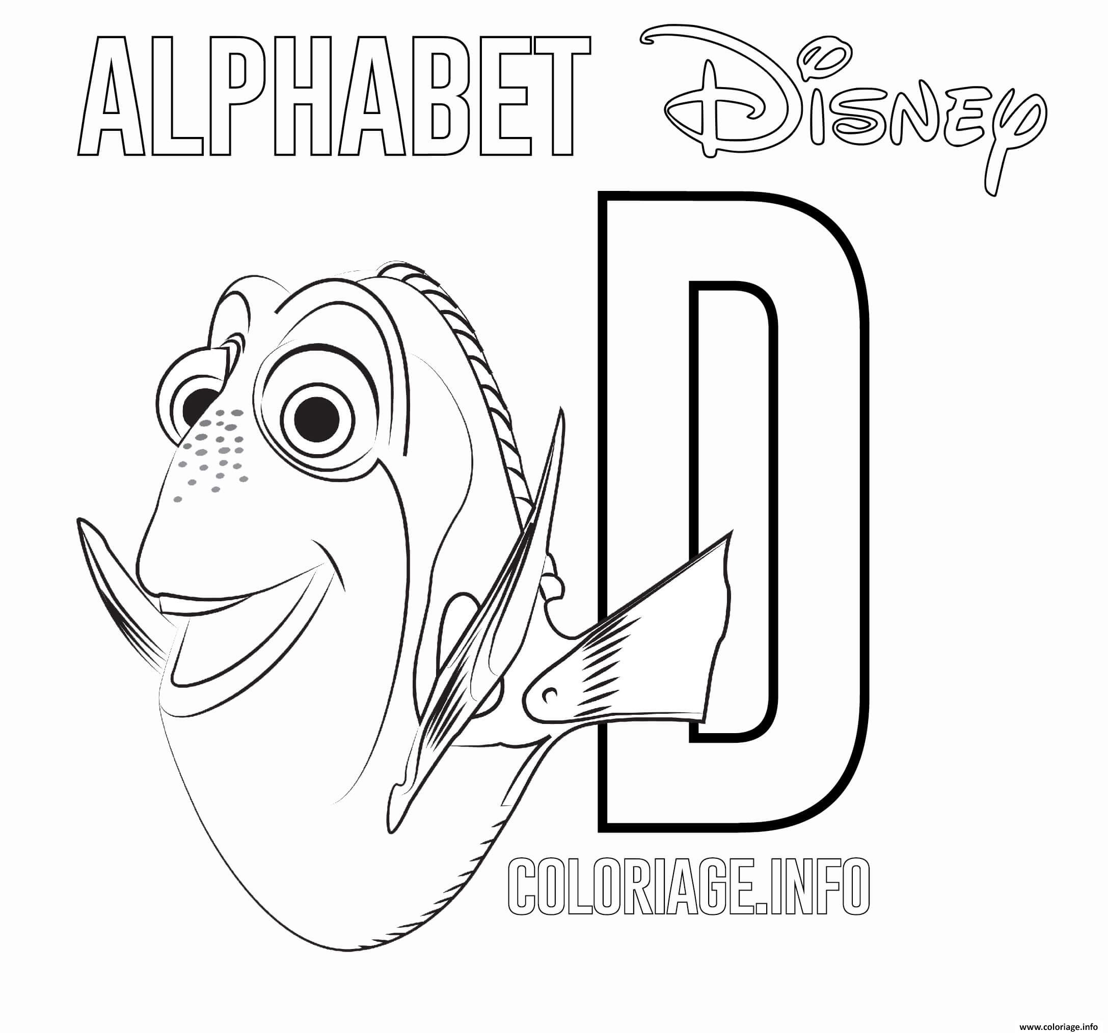 Coloriage Lettre D Pour Dory Dessin Alphabet Disney À Imprimer intérieur Lettre O Coloriage