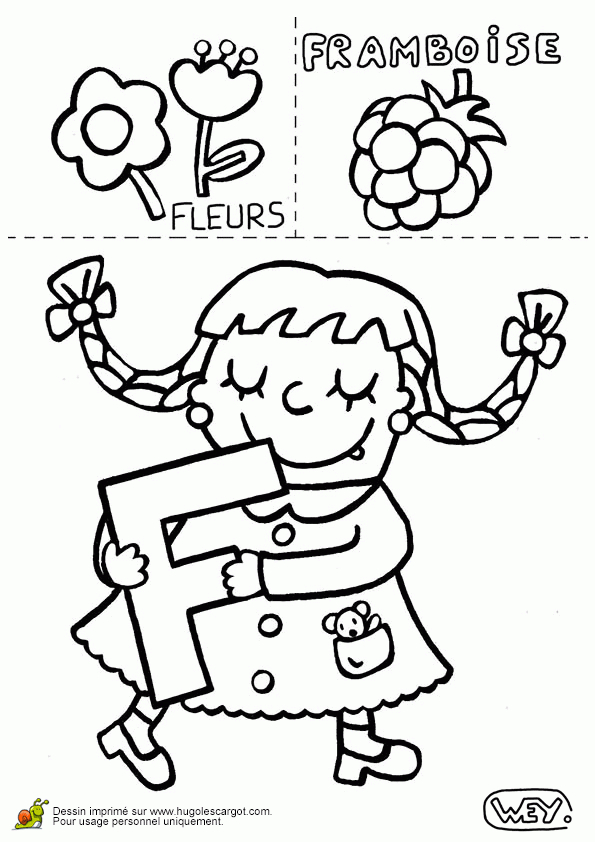 Coloriage Lettre F Fleurs Framboise Sur Hugolescargot à La Lettre W Coloriage