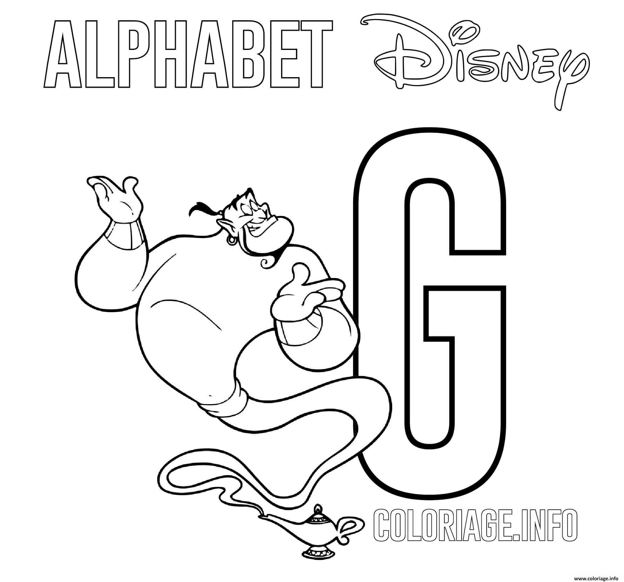 Coloriage Lettre G Pour Genie Dessin Alphabet Disney À à B À Colorier