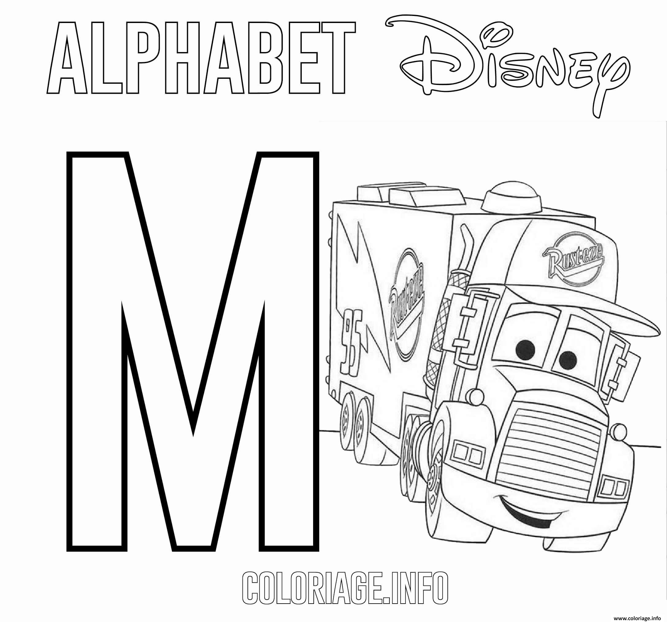 Coloriage Lettre M Pour Mack De Cars Disney Dessin pour La Lettre H Coloriage