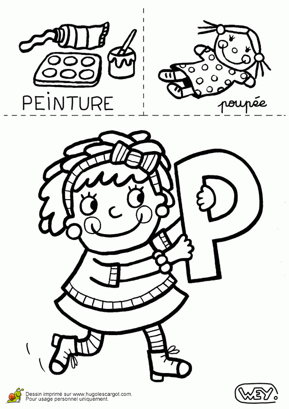 Coloriage Lettre P Peinture Poupee Sur Hugolescargot dedans Lettre P Dessin