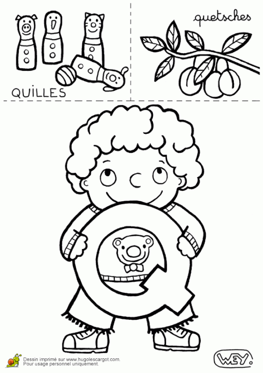 Coloriage Lettre Q Quilles Quetsches | Alphabet Crafts intérieur Coloriage Quille