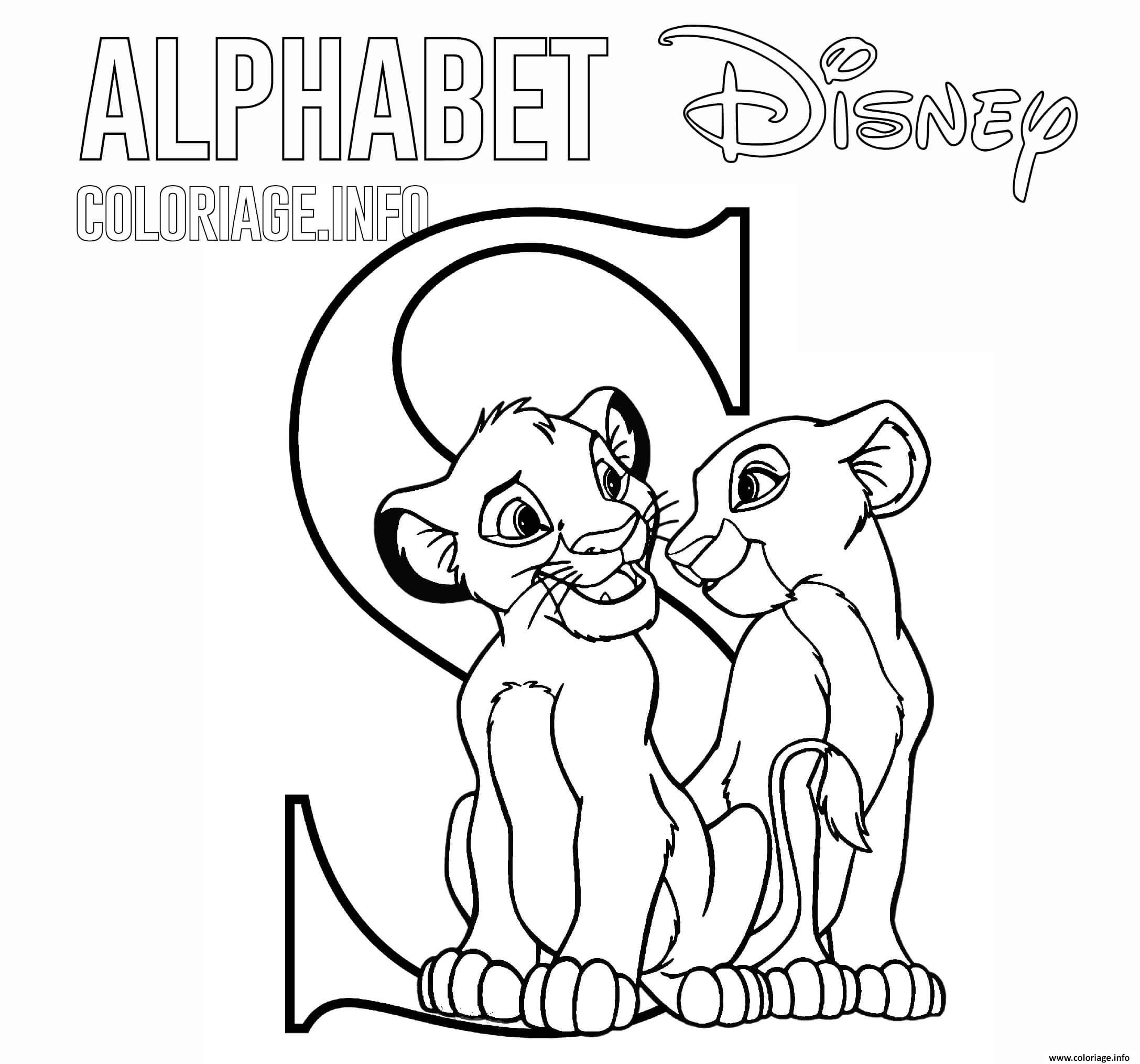 Coloriage Lettre S Pour Simba Dessin Alphabet Disney À avec La Lettre S Coloriage