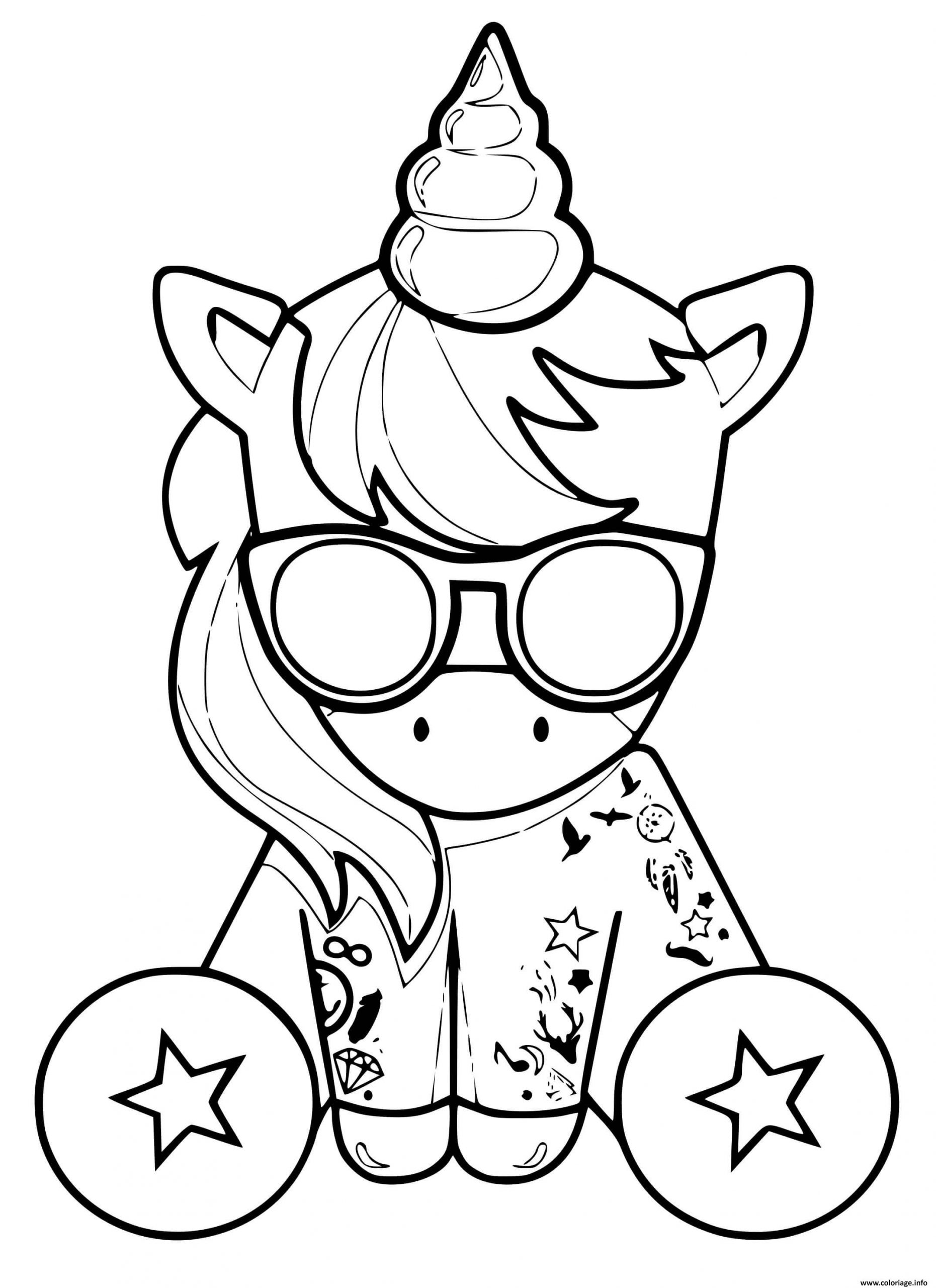 Coloriage Licorne Kawaii Cool Avec Des Lunettes Et Des concernant Coloriage Kawaii Facile,