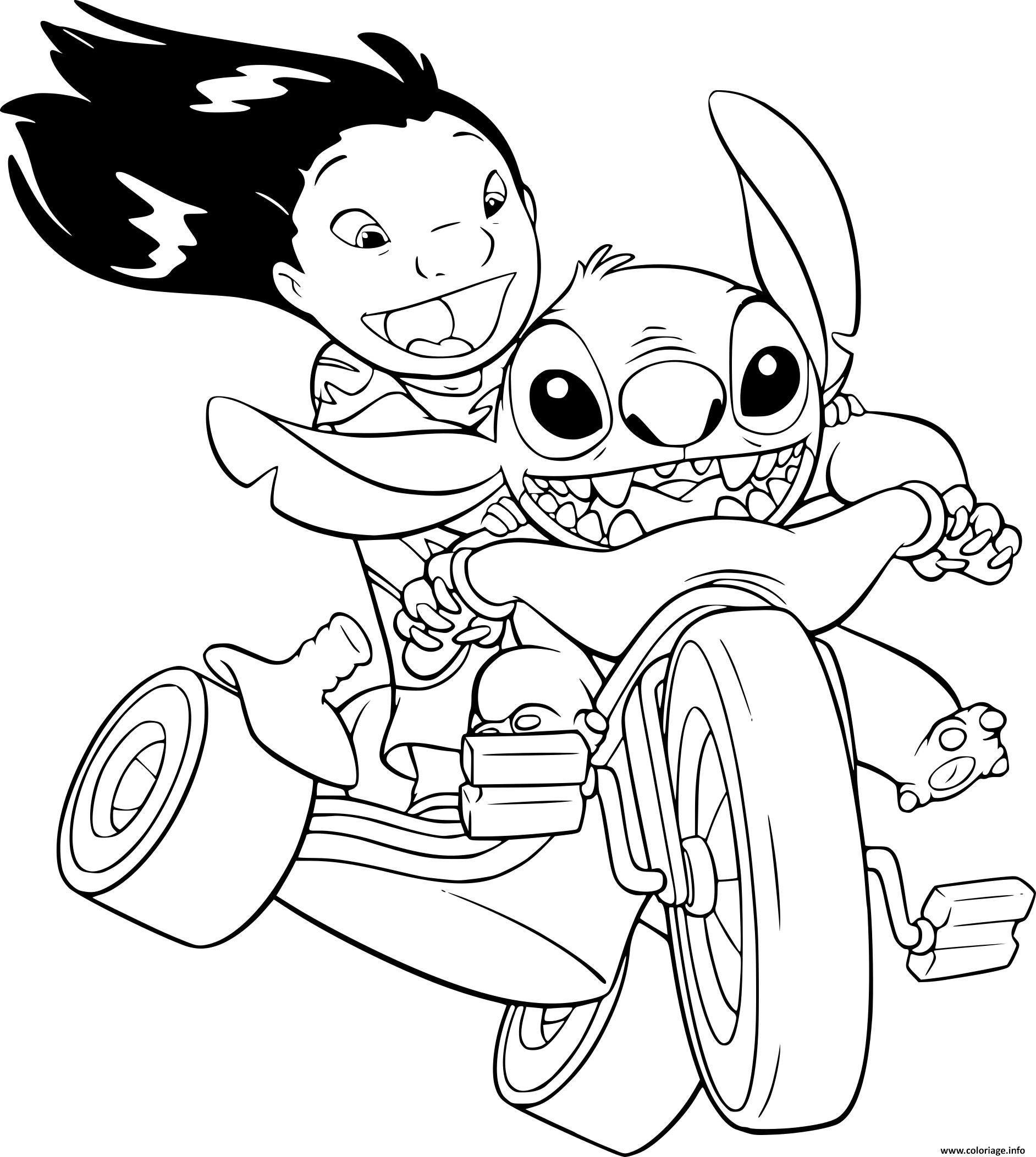 Coloriage Lilo Et Stitch En Velo Dessin à E.t Dessin