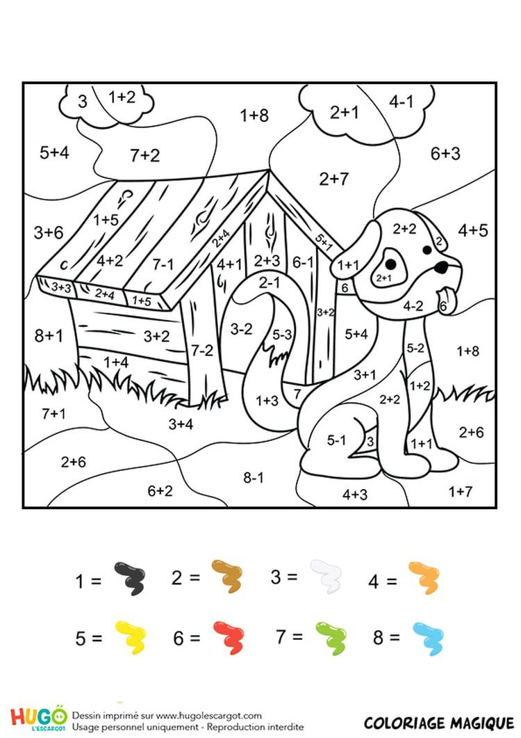 Coloriage Magique Ce1 : Une Niche Et Un Chien En 2020 intérieur Coloriage Magique Jusqu&amp;amp;#039;À 6