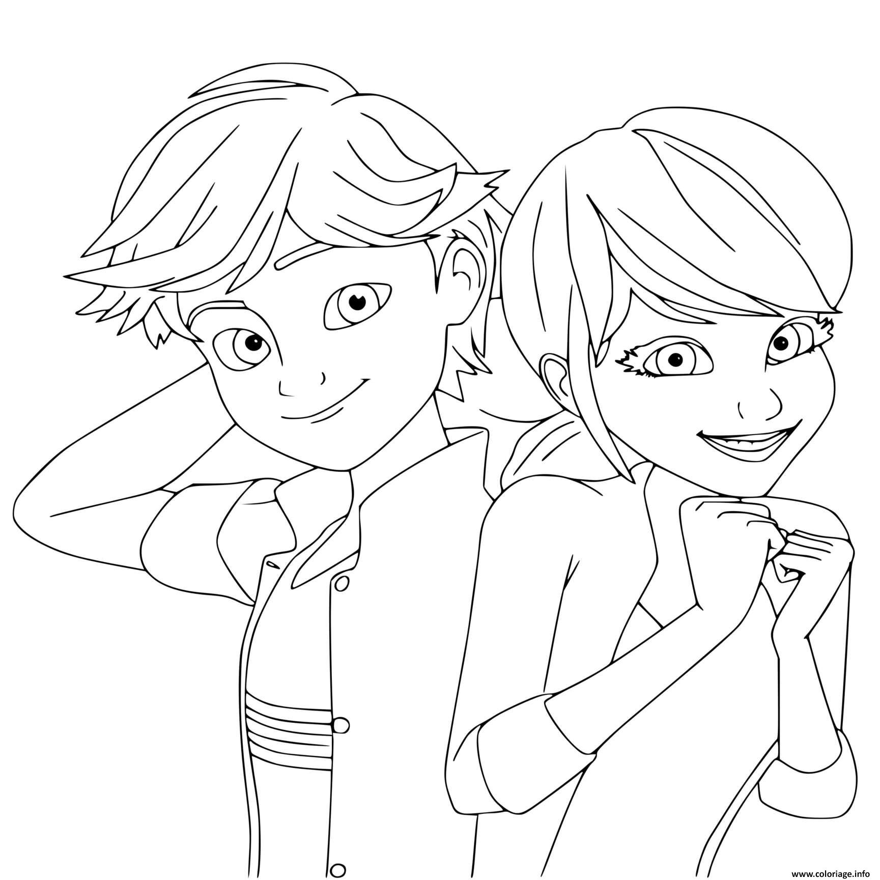 Coloriage Marinette Dupain Cheng Et Adrien Agreste Dessin à Coloriage Ladybug