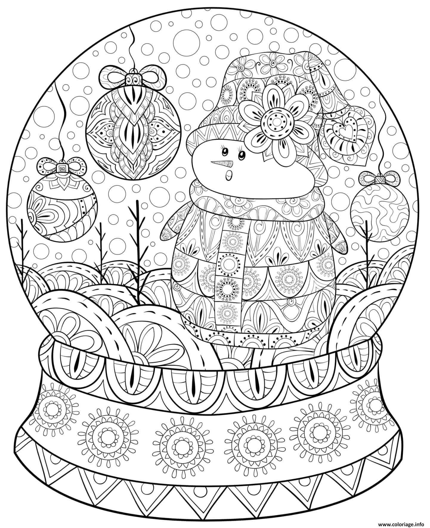 Coloriage Noel Pour Adulte Motif Globe Et Bonhomme De concernant Coloriage Dessin Adulte