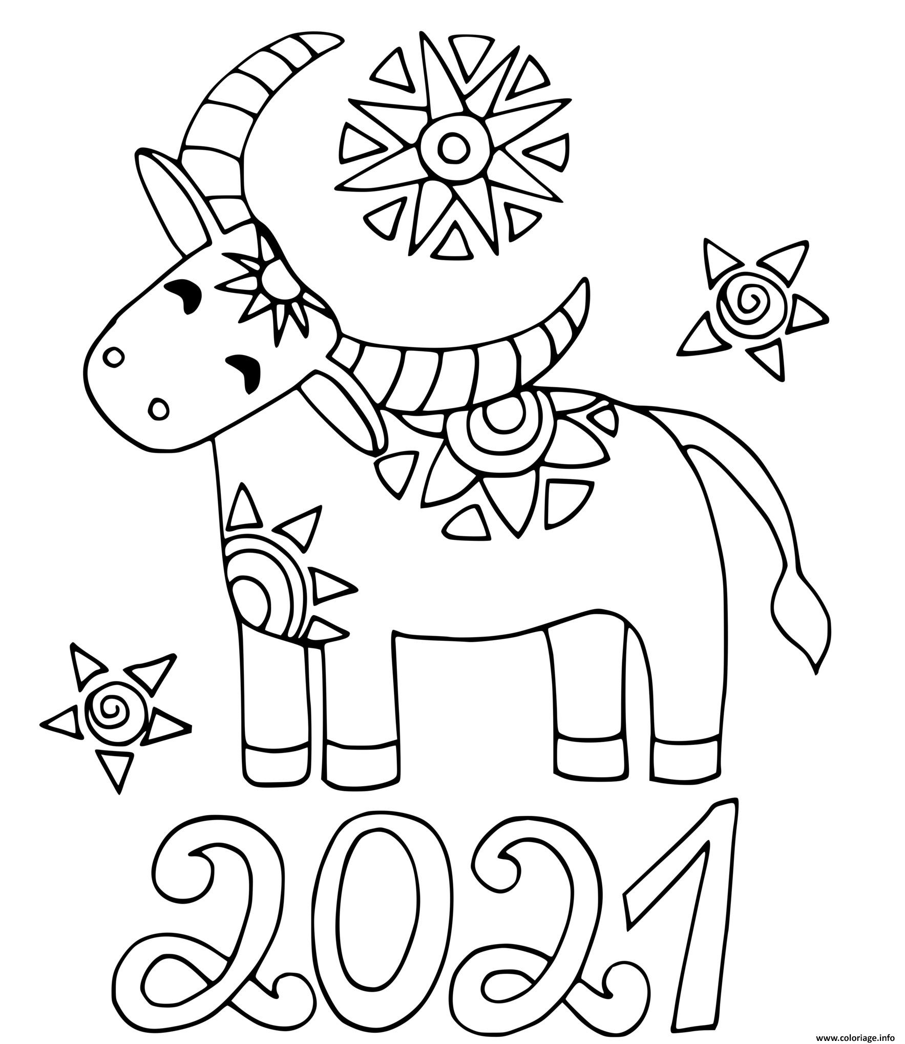 Coloriage Nouvel An Chinois 2021 Boeuf Dessin Bonne Annee destiné Dessin 2021