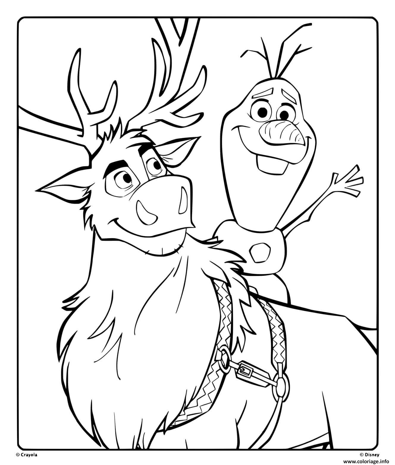 Coloriage Olaf Et Sven De Disney Reine Des Neiges 2 Dessin serapportantà 2 Dessins,